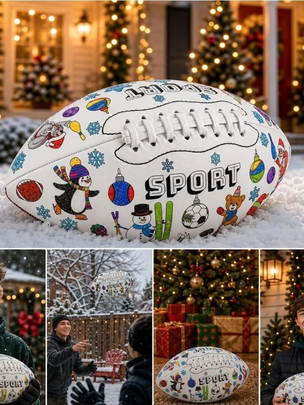 Sporto White Kids Holiday Sports Coloring Football with Markers